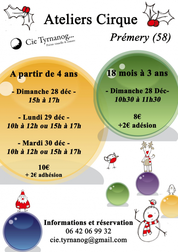 Affiche des ateliers proposés selon l'âge.