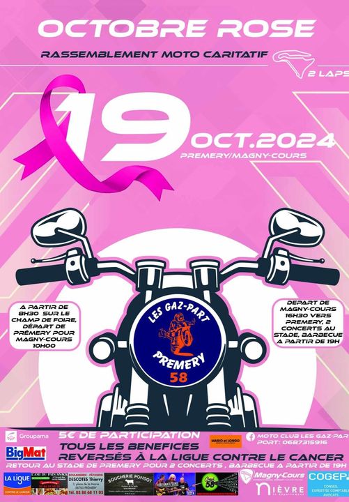 Affiche d'Octobre Rose organisée par le moto-club les Gaz-Part